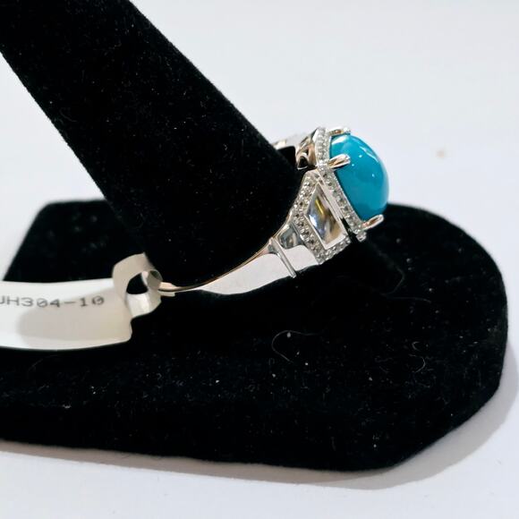 Sleeping Beauty Blue Turquoise 925 SS Ring White CZ Size 10 NWT - Picture 3 of 5